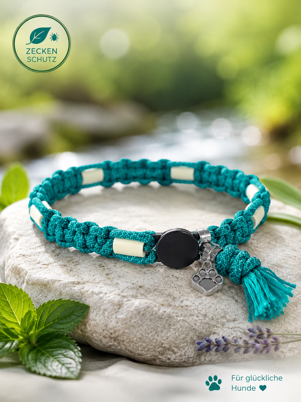 Anti-Zecken-Halsband aus EM‑Keramik Türkis Diamand