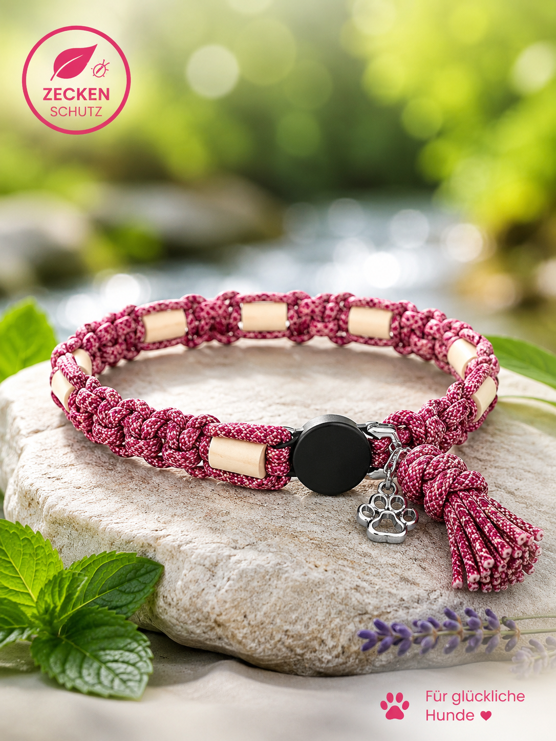 Anti-Zecken-Halsband aus EM‑Keramik Pink Diamand