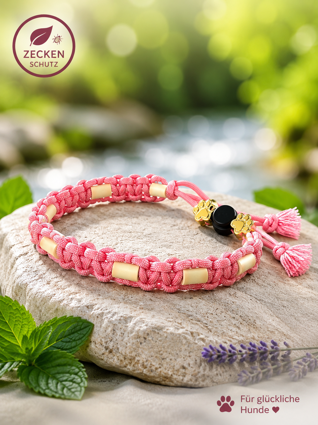 Anti-Zecken-Halsband aus EM‑Keramik Rosa